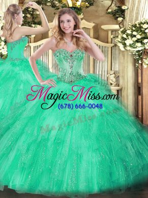 Cheap Apple Green Sweetheart Lace Up Beading and Ruffles Quinceanera Gown Sleeveless