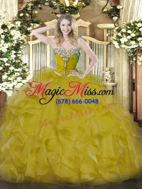 Colorful Sweetheart Sleeveless Lace Up 15th Birthday Dress Gold Organza