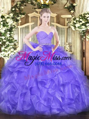 Excellent Lavender Sweetheart Neckline Beading and Lace and Ruffles Sweet 16 Dress Sleeveless Zipper