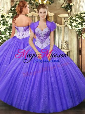 Tulle Sweetheart Sleeveless Lace Up Beading Quinceanera Dress in Lavender