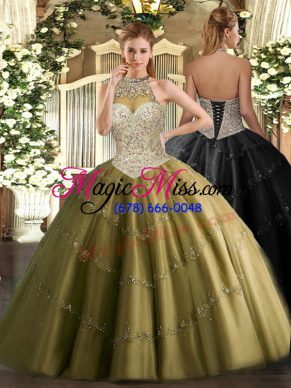 Eye-catching Brown Sleeveless Beading and Appliques Floor Length Quinceanera Gown