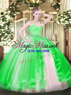 Spectacular Tulle Sweetheart Sleeveless Zipper Beading and Lace and Ruffles Sweet 16 Quinceanera Dress in Green