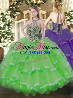 Lace Up Quinceanera Dresses Beading and Ruffles Sleeveless Floor Length
