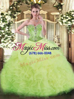 Sophisticated Sleeveless Beading and Ruffles Lace Up Sweet 16 Dress with Yellow Green