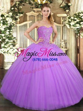 Cheap Floor Length Ball Gowns Sleeveless Lilac Quince Ball Gowns Lace Up