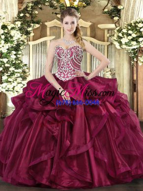 Best Selling Ball Gowns Sweet 16 Quinceanera Dress Wine Red Sweetheart Organza Sleeveless Floor Length Lace Up