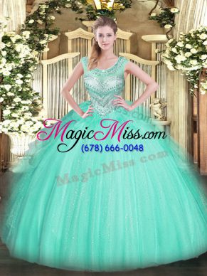 Superior Apple Green Sleeveless Beading Floor Length Quince Ball Gowns