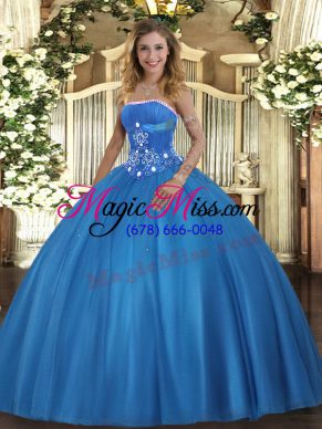 Latest Floor Length Ball Gowns Sleeveless Baby Blue Quinceanera Gown Lace Up
