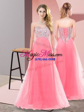Watermelon Red Dress for Prom Prom and Party with Beading Sweetheart Sleeveless Lace Up
