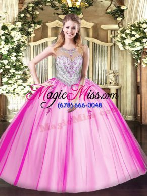 Edgy Sleeveless Tulle Floor Length Zipper Quince Ball Gowns in Lilac with Beading and Appliques