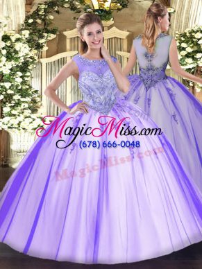 High Quality Scoop Sleeveless Tulle Quinceanera Dresses Beading and Appliques Zipper