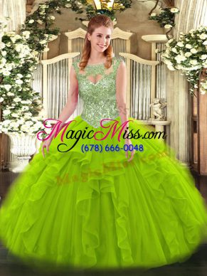 Spectacular Sleeveless Floor Length Beading and Ruffles Lace Up Vestidos de Quinceanera with