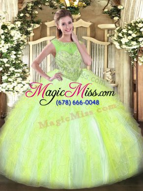 Yellow Green Sleeveless Beading and Ruffles Floor Length Sweet 16 Dress