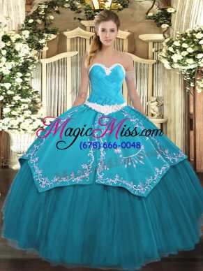 Flare Floor Length Ball Gowns Sleeveless Teal Sweet 16 Dress Lace Up