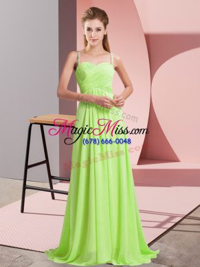 Most Popular Empire Sleeveless Yellow Green Prom Gown Sweep Train Criss Cross