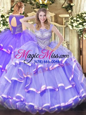 Stunning Sleeveless Beading and Ruffled Layers Lace Up Ball Gown Prom Dress