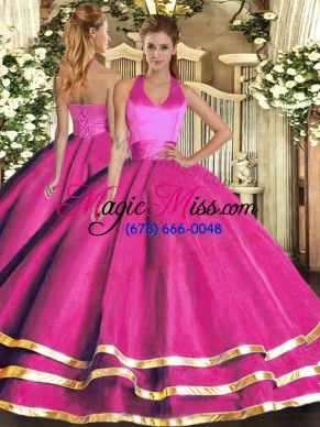 Tulle Sleeveless Floor Length Sweet 16 Dresses and Ruffled Layers