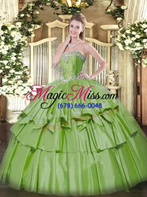 Stylish Yellow Green Organza and Taffeta Lace Up Quinceanera Dress Sleeveless Floor Length Beading and Ruffled Layers