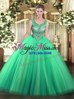 Deluxe Turquoise Sweet 16 Dresses Sweet 16 and Quinceanera with Beading Scoop Sleeveless Lace Up