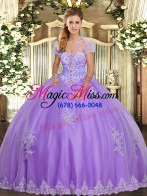 Fitting Appliques Quince Ball Gowns Lavender Lace Up Sleeveless Floor Length