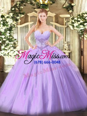 Beading Quinceanera Dresses Lavender Lace Up Sleeveless Floor Length