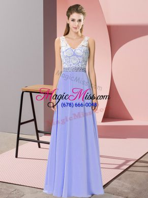 Lavender Backless Prom Dresses Beading Sleeveless Floor Length