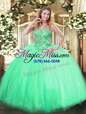 Clearance Apple Green Sweetheart Lace Up Appliques Ball Gown Prom Dress Sleeveless