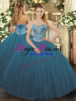 Wonderful Floor Length Ball Gowns Sleeveless Teal Quinceanera Dresses Lace Up