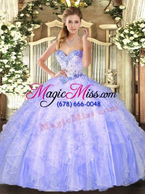 Modest Lavender Sweetheart Lace Up Beading and Ruffles 15th Birthday Dress Sleeveless