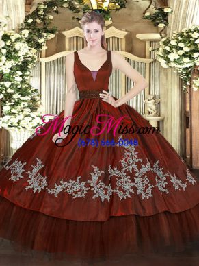 Beautiful Straps Sleeveless Sweet 16 Quinceanera Dress Floor Length Beading and Embroidery Wine Red Organza and Taffeta