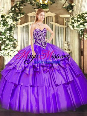 Sweetheart Sleeveless Lace Up Quinceanera Gowns Purple Organza and Taffeta