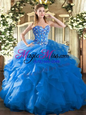 Noble Sweetheart Sleeveless Organza Vestidos de Quinceanera Embroidery and Ruffles Lace Up