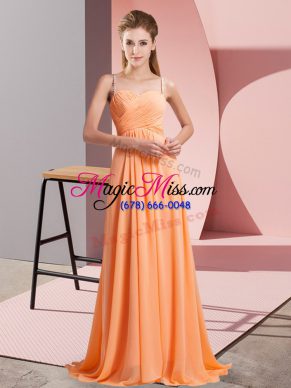 Hot Sale Sleeveless Chiffon Floor Length Backless Prom Evening Gown in Orange Red with Beading