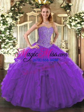 Sophisticated Sleeveless Lace Up Floor Length Beading and Ruffles 15 Quinceanera Dress