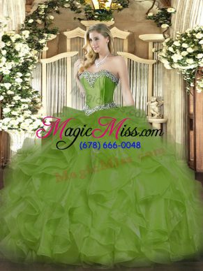Floor Length Olive Green 15th Birthday Dress Sweetheart Sleeveless Lace Up