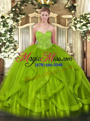 Luxurious Sleeveless Floor Length Beading and Ruffles Lace Up Sweet 16 Dress