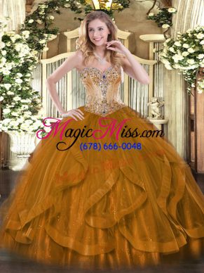 Perfect Sleeveless Beading and Ruffles Lace Up Quinceanera Dress