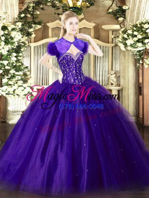 Attractive Floor Length Ball Gowns Sleeveless Purple Sweet 16 Quinceanera Dress Lace Up