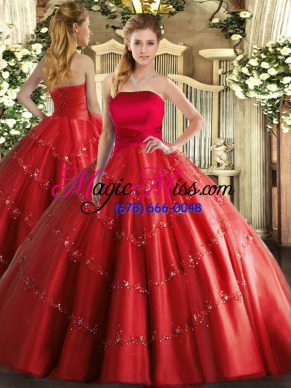 Modest Tulle Sleeveless Floor Length Quinceanera Gown and Appliques