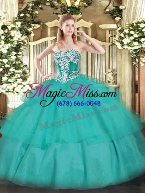 Fashionable Sleeveless Lace Up Floor Length Beading and Ruffled Layers Quince Ball Gowns