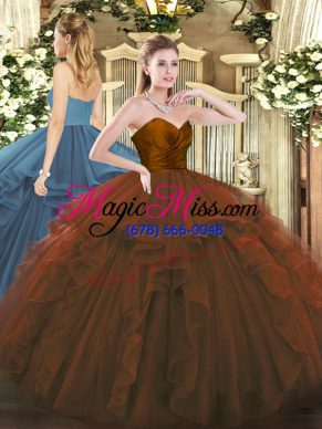 Brown Sleeveless Ruffles Floor Length Sweet 16 Dresses