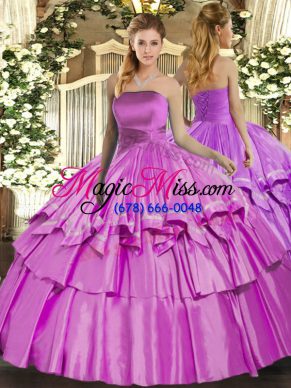 High End Lilac Strapless Lace Up Ruffled Layers Vestidos de Quinceanera Sleeveless