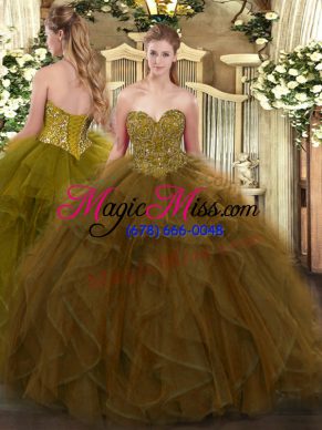 Stylish Brown Ball Gowns Ruffles Sweet 16 Dresses Lace Up Organza Sleeveless Floor Length