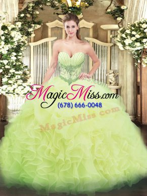 Decent Yellow Green Lace Up Sweetheart Beading and Ruffles and Pick Ups Quinceanera Gowns Organza Sleeveless