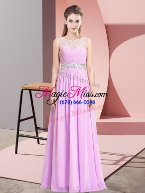 Lilac Chiffon Lace Up Evening Dress Sleeveless Floor Length Beading