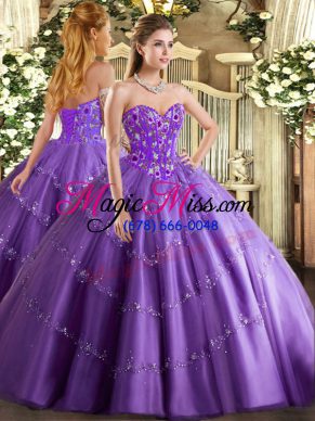 Exceptional Sweetheart Sleeveless Lace Up Sweet 16 Quinceanera Dress Lavender Tulle