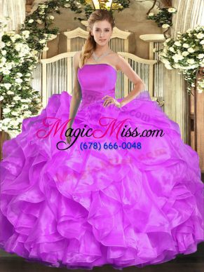 Noble Lilac Sleeveless Organza Lace Up 15 Quinceanera Dress for Military Ball and Sweet 16 and Quinceanera