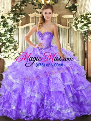 Lavender Lace Up Sweet 16 Dresses Beading and Ruffled Layers Sleeveless Floor Length