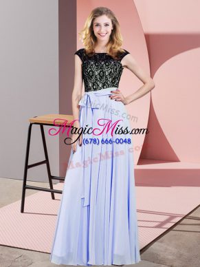 Sophisticated Sleeveless Lace Up Floor Length Lace and Belt Evening Dress