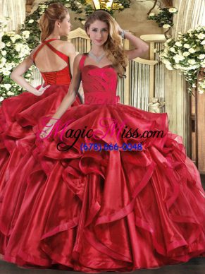 Charming Floor Length Ball Gowns Sleeveless Wine Red Quinceanera Gown Lace Up